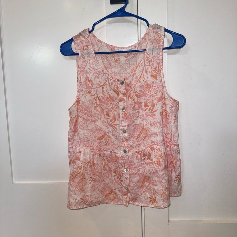 Sigrid Olsen Sleeveless Button-Front Blouse - Pink & Orange Floral Print